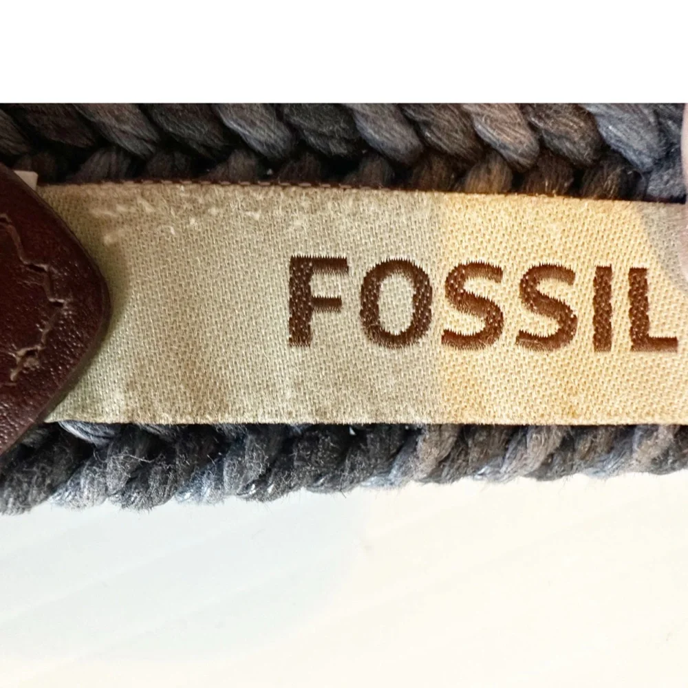 Fossil Mens Braided Belt Blue With Brown Leather Accents Size 85/34 Preppy